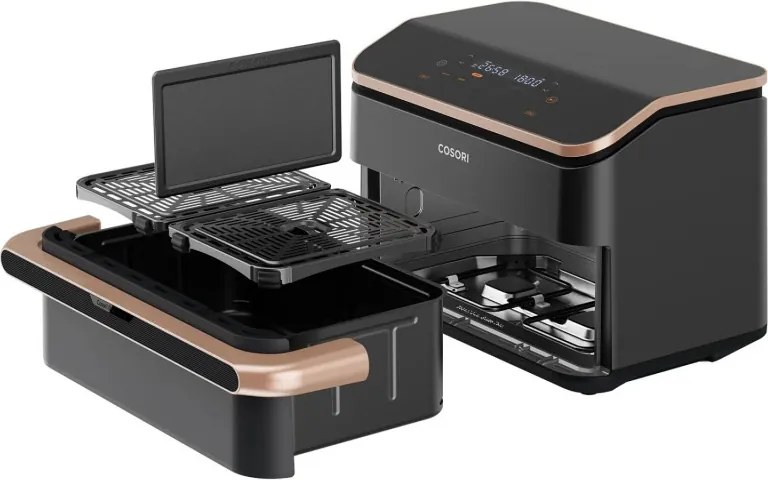 La mâna a doua: Friteuza cu aer cald Cosori Dual Blaze TwinFry CAF-TF101S, 10 L, 6 programe, 240°C, Timer, ThermoIQ, Negru