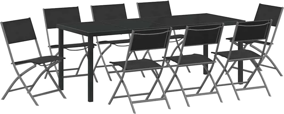 vidaXL Set de masă pentru grădină 9 pcs Negru