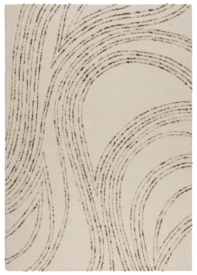 Covor maro/crem din lână 200x290 cm Abstract Swirl – Flair Rugs