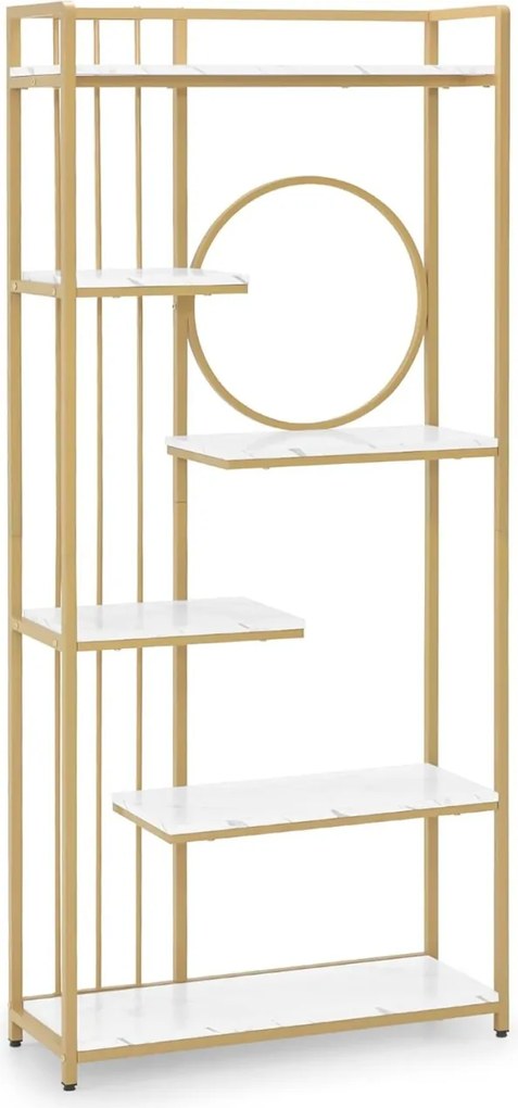 RAAU212 - Raft manichira, 80 cm pentru salon cosmetica, birou, hol, living, baie - Alb imitatie de marmura - Auriu