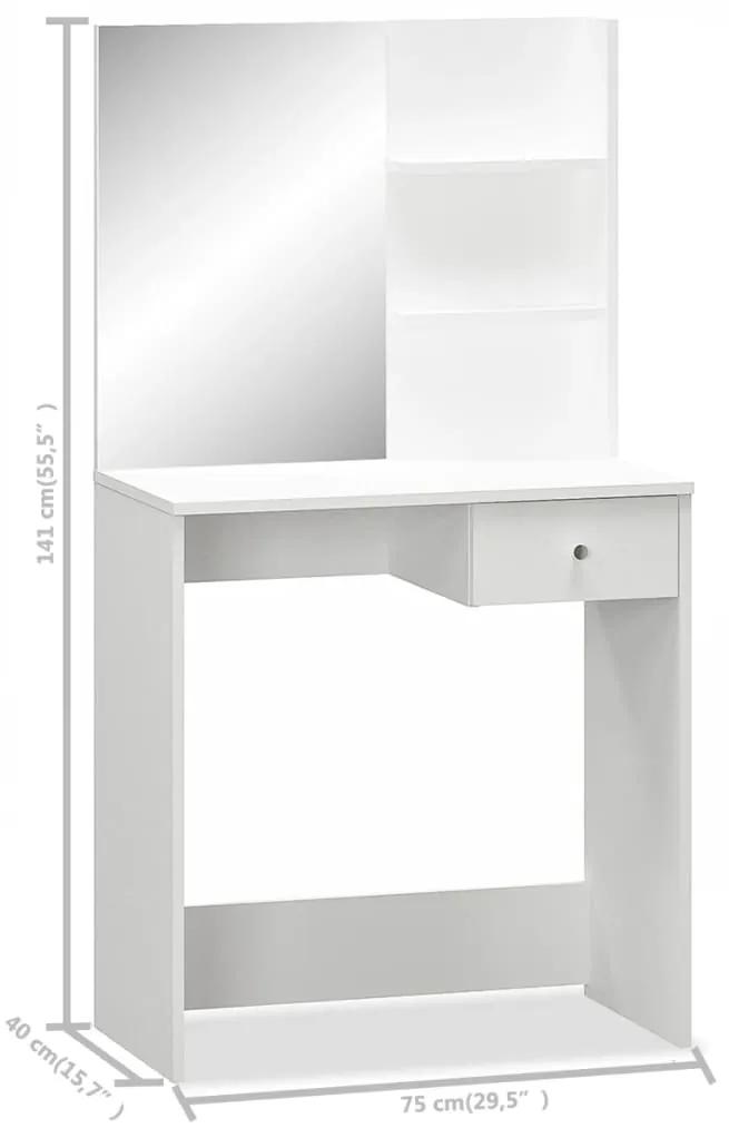 Masă de toaletă, pal, 75x40x141 cm, alb