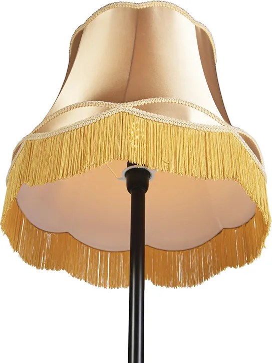 Lampă de podea retro neagră cu abajur auriu în stil bunicuță 45 cm - Simplo