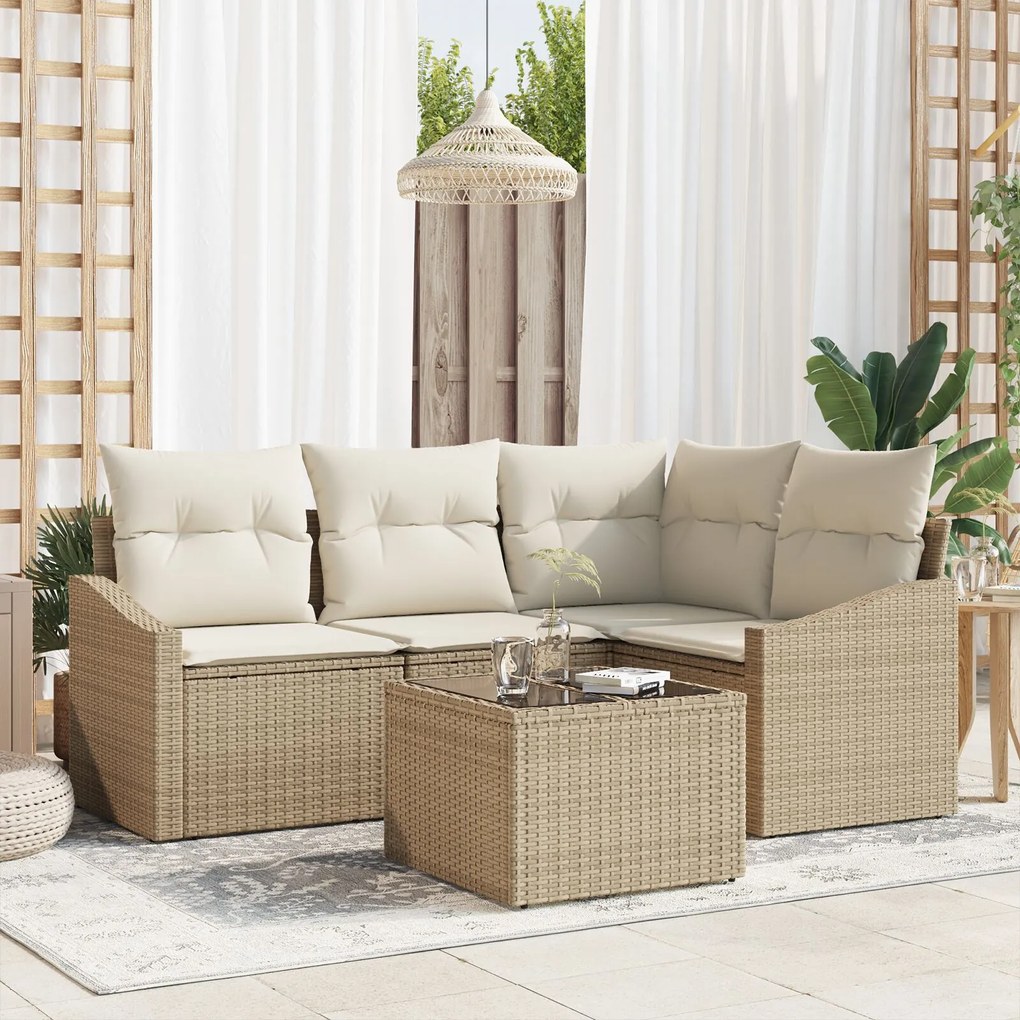 vidaXL Set de canapele pentru grădină 5 pcs Bej Rattan poli