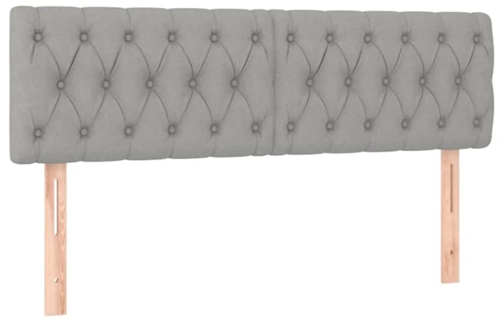 Pat box spring cu saltea, gri deschis, 140x190 cm, textil Gri deschis, 140 x 190 cm, Design cu nasturi