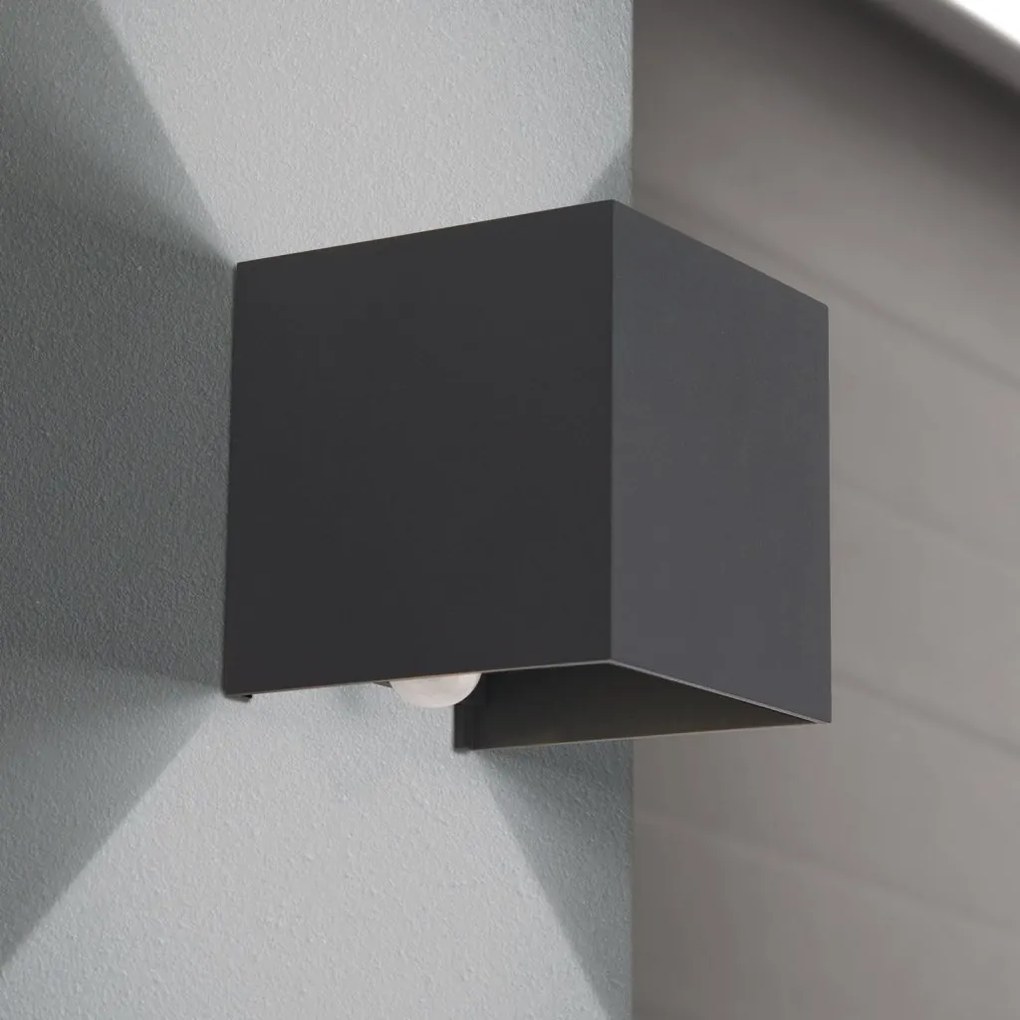 Aplica LED ambientala de exterior cu senzor de miscare IP54 CUBE-S antracit