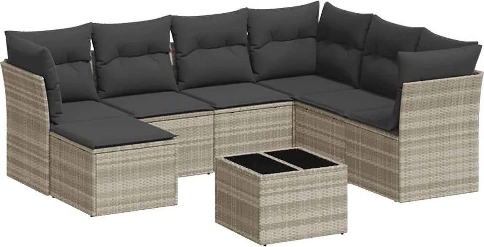 vidaXL Set mobilier de grădină cu perne, 8 piese gri deschis poliratan