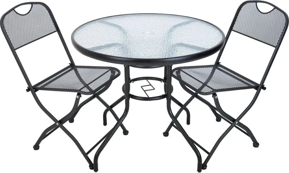 Masă de grădină ZWMT Ø 80 cm metal cu blat din sticlă