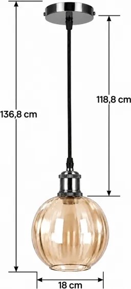BRILAGI -LED Lustră pe cablu RETRO GLASS 1xE27/60W/230V Ø 18 cm negru/maro fumuriu