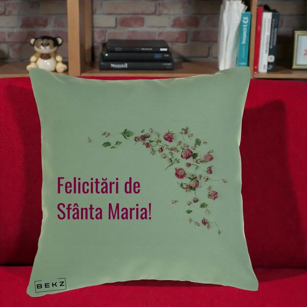 Cadou de Onomastica - Perna Personalizata Felicitari de Sfanta Maria, 40x40 cm, Verde, Husa Detasabila, Perna Inclusa, BEKZ®