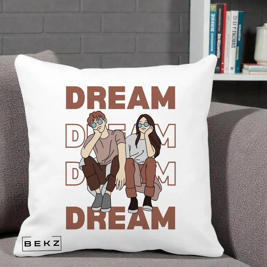 Perna Decorativa Dream Couple Aesthetic, 40x40 cm, Alba Mata, Husa Detasabila, Perna Inclusa, BEKZ®
