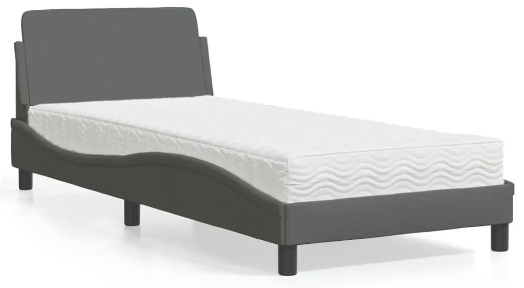vidaXL Pat cu saltea, gri închis, 90x190 cm, textil