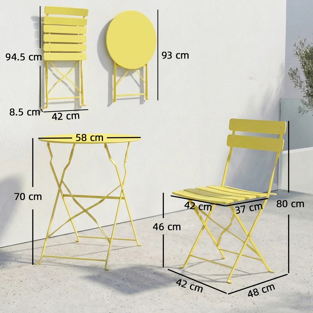 Outsunny Set Bistro, Masă și Scaune Pliabile pentru 2, Grădină, Galben. | Aosom Romania