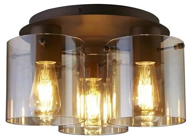 Searchlight 88911-3MO - Plafonieră SWEDEN, 3 x E27, 60W, 230V, Ø39 cm, maro/fumuriu