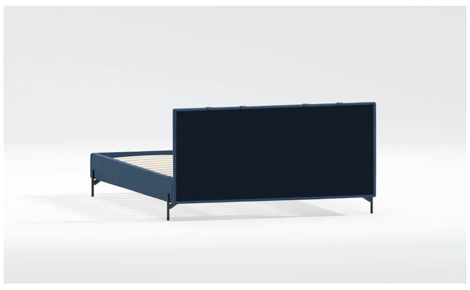 Pat matrimonial albastru închis tapițat cu somieră 200x200 cm Tulsa – Ropez