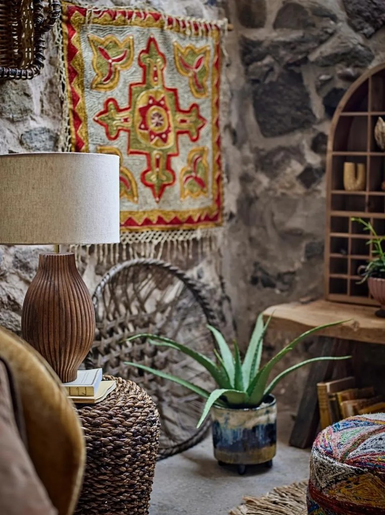 Taburet, maro, din Abaca si metal, Lounge