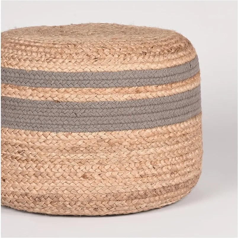 Puf din iută cu detalii gri LABEL51 Braided