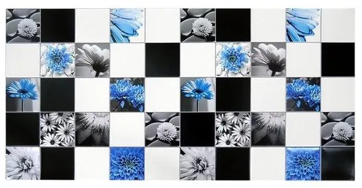 Panou decorativ, PVC, model floral, alb, negru si albastru, 96x48.5 cm