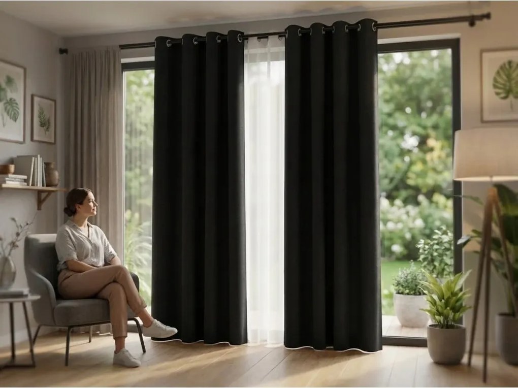 Draperie OXFORD LIGHT 140x250 cm, negru Agatat: Rejansa
