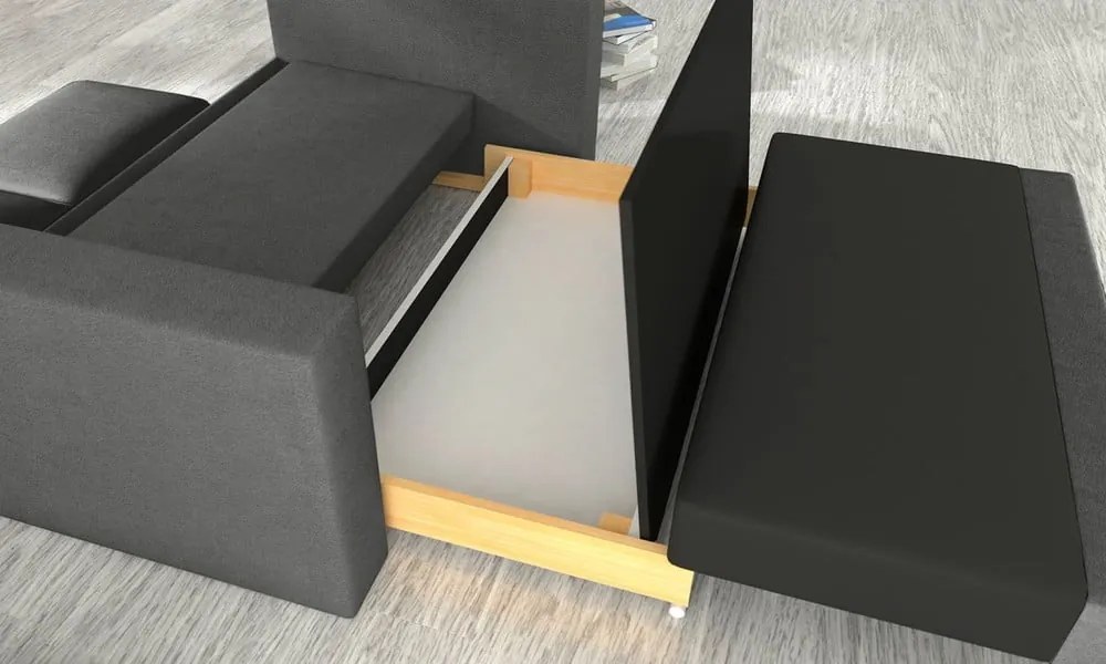 Canapea gri închis extensibilă/cu spațiu de depozitare cu tapițerie din catifea 151 cm Wave – ELTAP