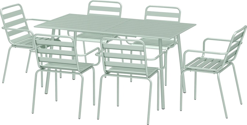 Outsunny Set de grădină - set de luat masa 7 piese cu 1 masă și 6 scaune suprapuse din oțel, verde deschis | Aosom Romania