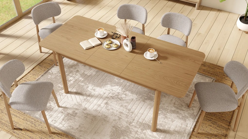 MAZZONI EXPORT ALDO Bej Latte (material Monza 60)/cadru stejar lăcuit - SCAUN DIN LEMN BOUCLÉ PENTRU SALON SUFRAGERIE BUCĂTĂRIE RETRO