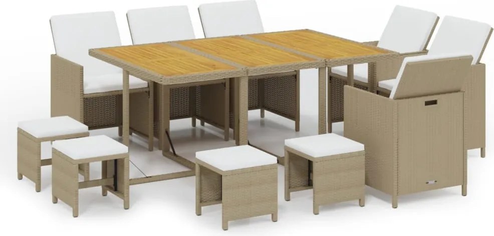 vidaXL Set mobilier de grădină cu perne, 11 piese, bej, poliratan