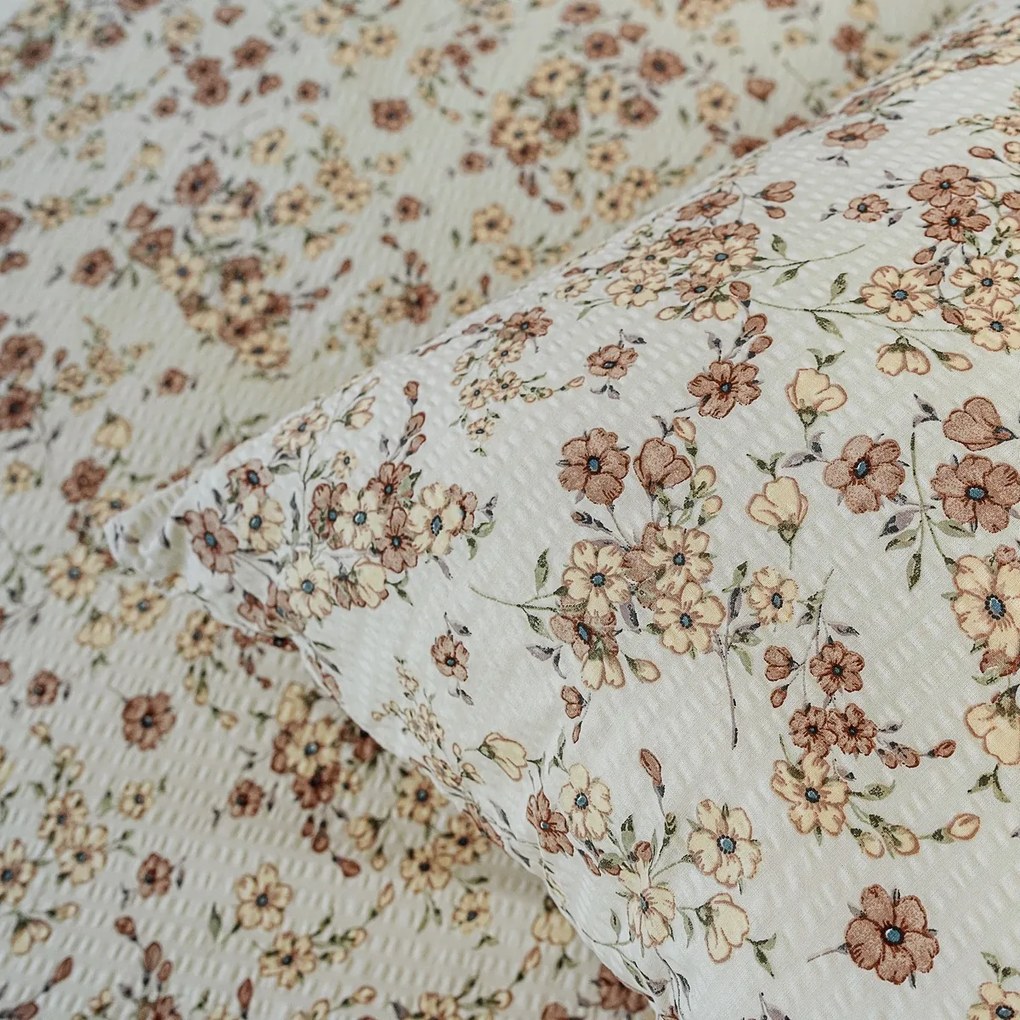 Lenjerie de pat creponată Kvalitex Flori bej, 140x 200 cm, 70 x 90 cm, 140 x 200 cm, 70 x 90 cm