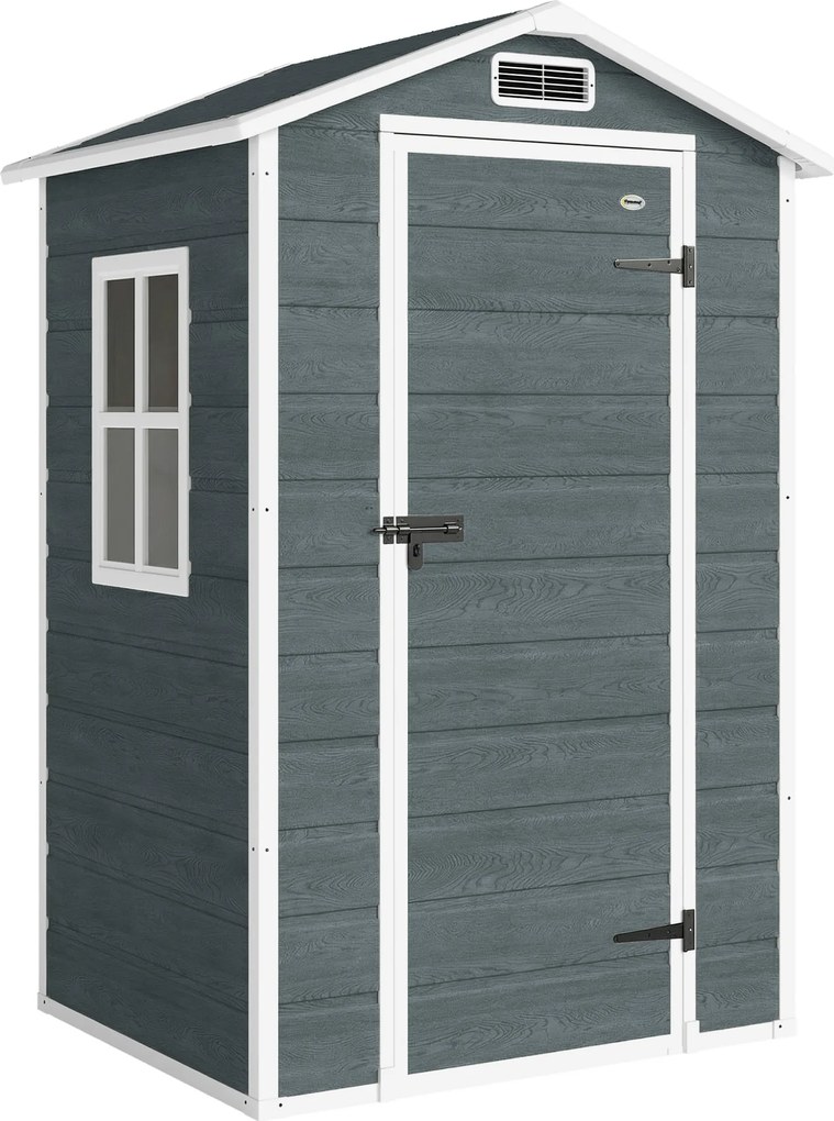 Outsunny Adăpost de grădină din plastic 1,28 x 1,04 m cu podea, uşă încuiabilă, fereastră şi ventilaţie, gri patinat | Aosom Romania
