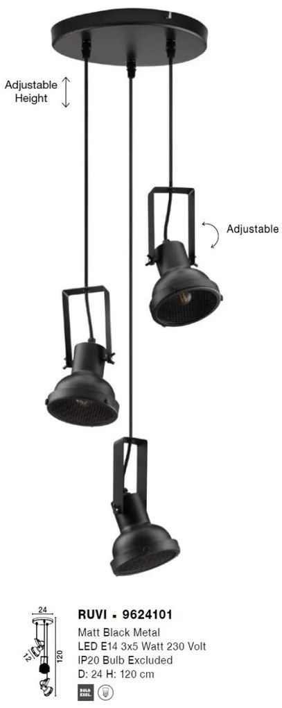 Lustra suspendata metalica design retro RUVI negru