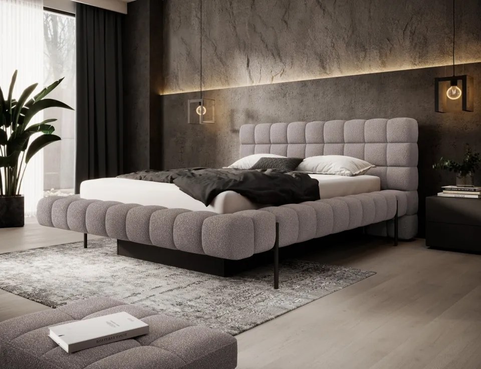 Pat tapitat, cu cadru metalic, spatiu pentru depozitare, cu mecanism de ridicare cu gaz, 140x200 cm, Magentta, Eltap (Culoare: Gri / Jaffray 03)