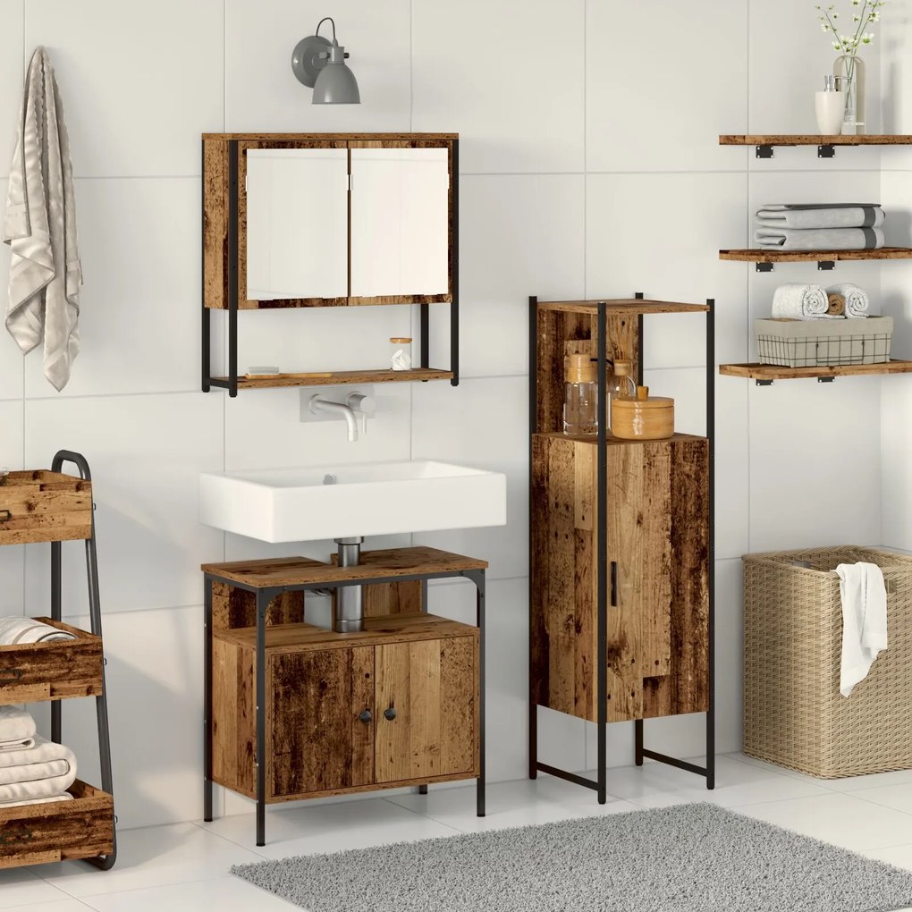 vidaXL Set de mobilier pentru baie 3 Piese Lemn Vechi