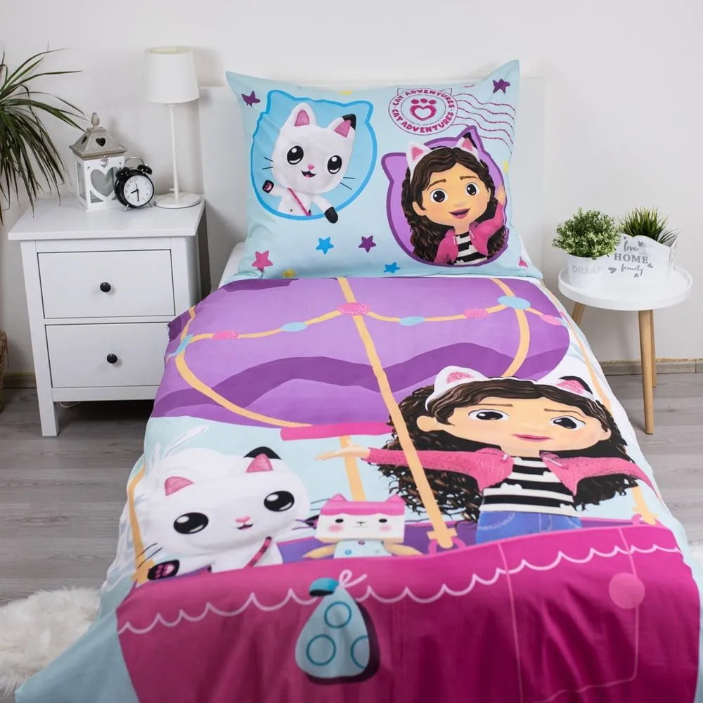 Lenjerie de pat pentru copii din bumbac pentru pat de o persoană 140x200 cm Gabby's Dollhouse "Balloon" – Jerry Fabrics