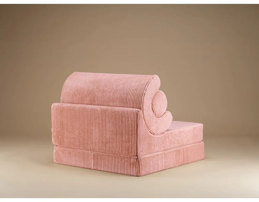 Fotoliu pentru copii roz cu tapițerie din catifea reiată Flipster – Wigiwama