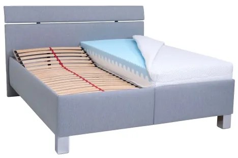 Pat tapițat ALIS 160x200 cm, cu saltea inclusă și spațiu de depozitare, gri deschis