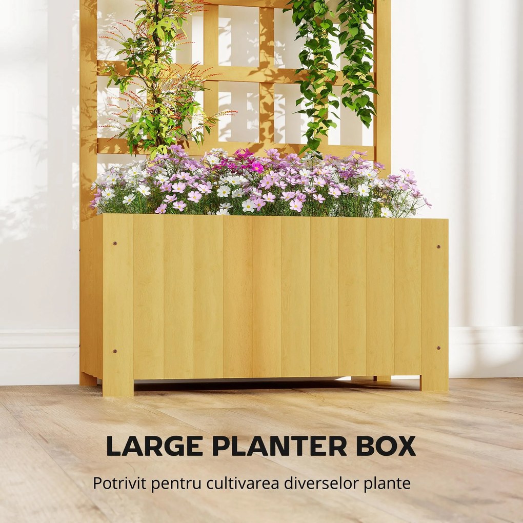 Outsunny Jardinieră cu spalier din lemn cu drenaj pentru cultivare legume, flori, ierburi aromatice 60x30x120 cm natural | Aosom Romania