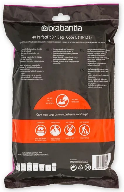 Saci de gunoi Brabantia PerfectFit Sort&Go/Silent/Touch N 1005487, Dimensiune C, 10-12 L, 40 buc, Alb