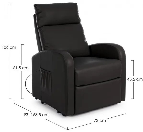 Fotoliu recliner electric negru din piele ecologica si lemn, Alzapersona Bizzotto
