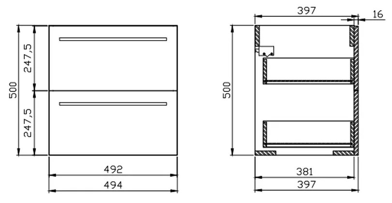 Set dulap baie suspendat 2 sertare Elisa cu lavoar Ontario inclus, 50 cm, alb