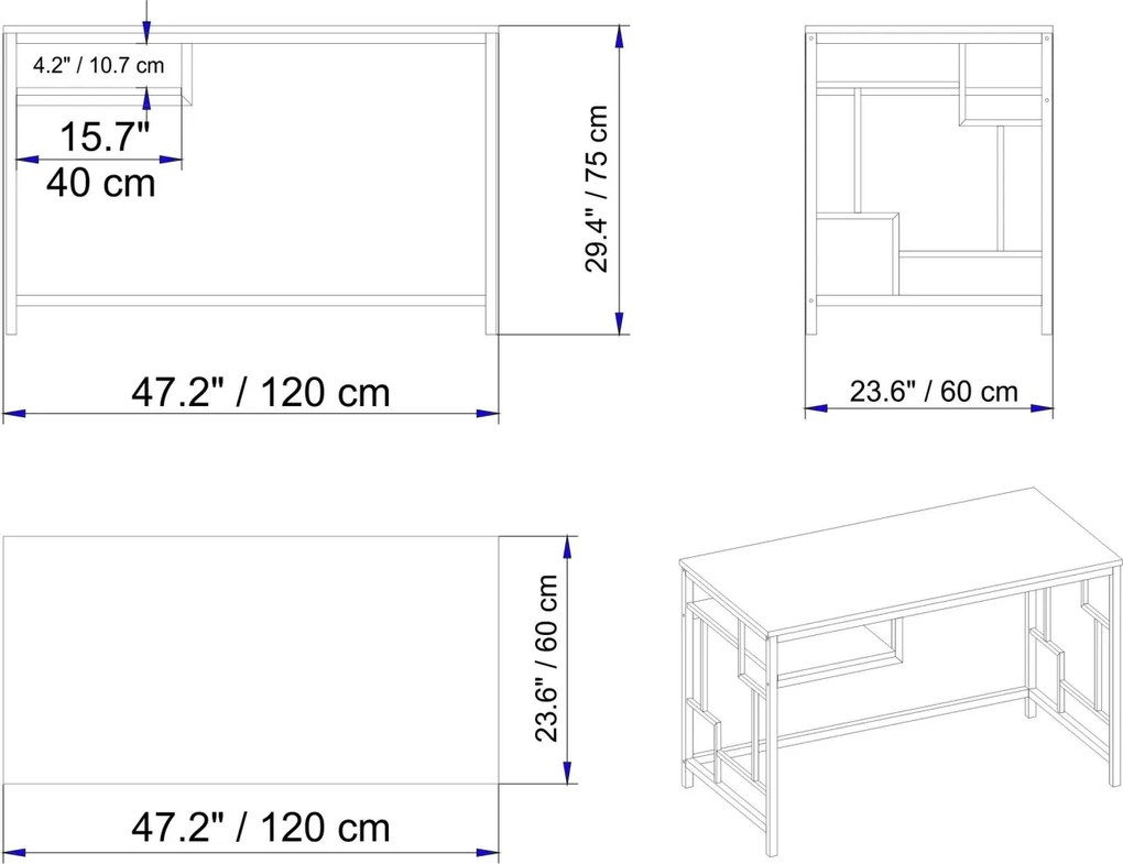 Birou Victory Auriu 120x75x60 cm