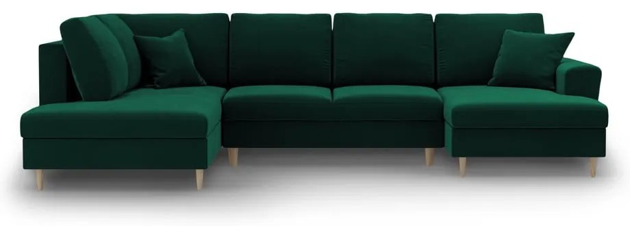 Colțar verde extensibil, cu spațiu de depozitare cu tapițerie din catifea (cu colț pe partea stângă-în formă de "U") Kyoto – Cosmopolitan Design