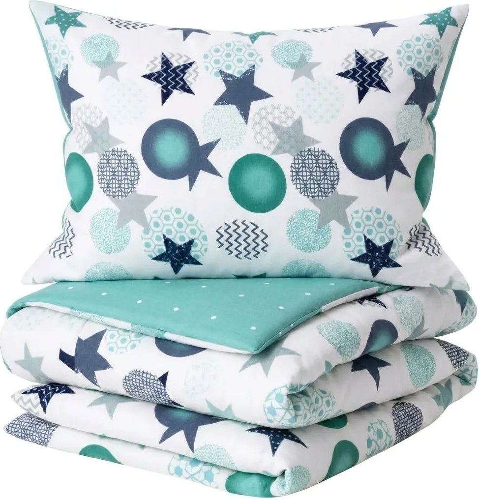 Lenjerie de pat din microfibra flanelata MINT STARS colorata Dimensiune lenjerie de pat: 70 x 90 cm | 140 x 200 cm