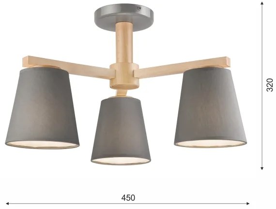 Lustr ELLIE 3xE27/60W/230V, montare pe tavan, gri/fag