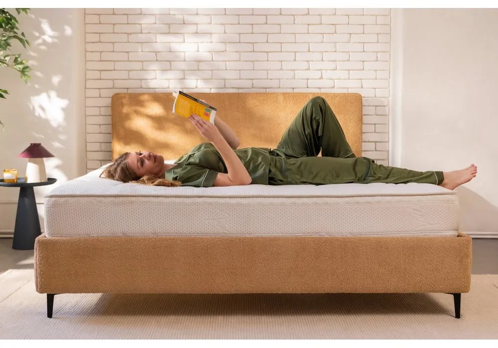 Pat matrimonial galben muștar tapițat cu somieră 180x200 cm Noira Slim – Bonami Selection