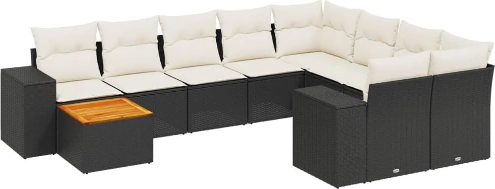 vidaXL Set canapele de grădină cu perne, 10 piese, negru, poliratan