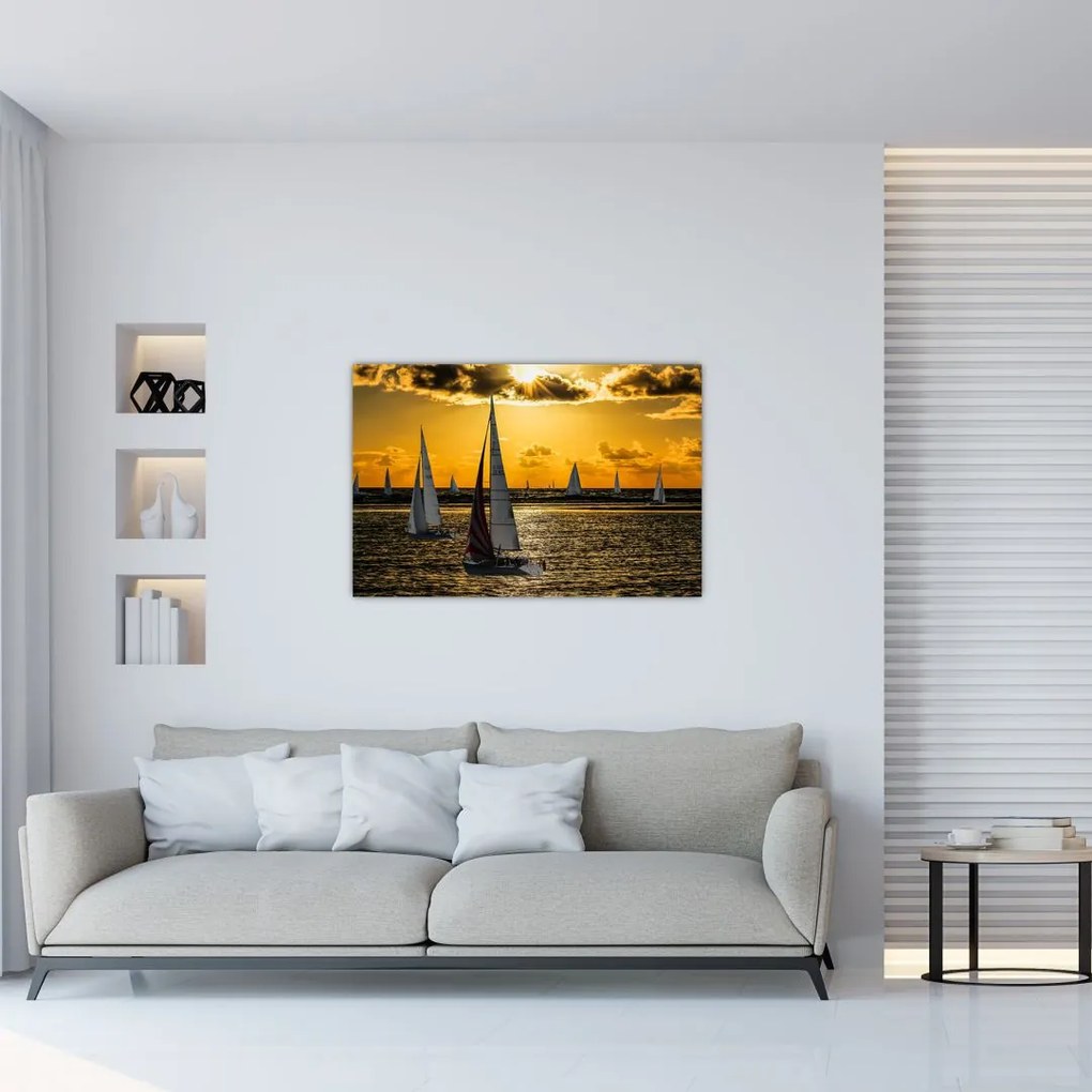 Tablou cu iaht în apus de soare (90x60 cm)
