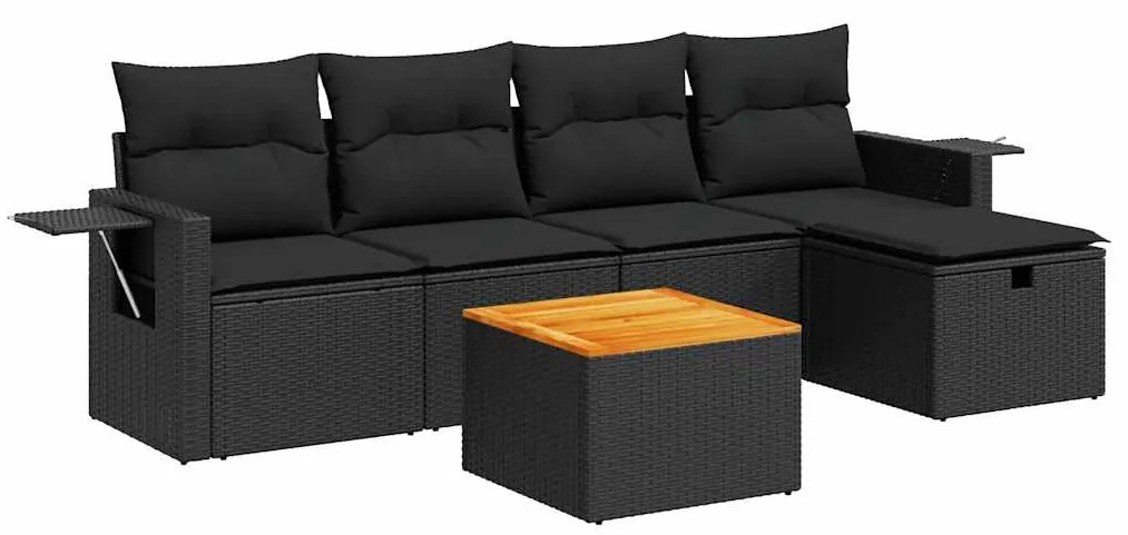 3325807 vidaXL Set mobilier de grădină cu perne, 6 piese, negru, poliratan