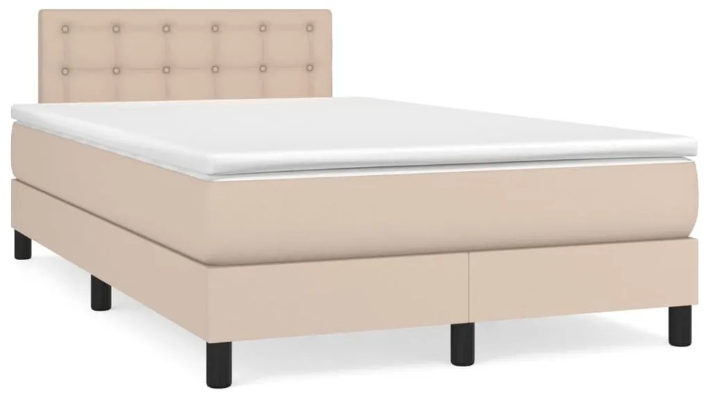 3141118 vidaXL Pat box spring cu saltea, cappuccino, 120x200cm piele ecologică