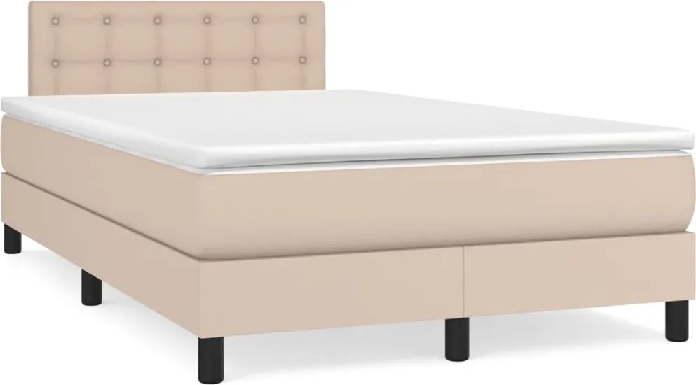 vidaXL Pat box spring cu saltea, cappuccino, 120x200cm piele ecologică