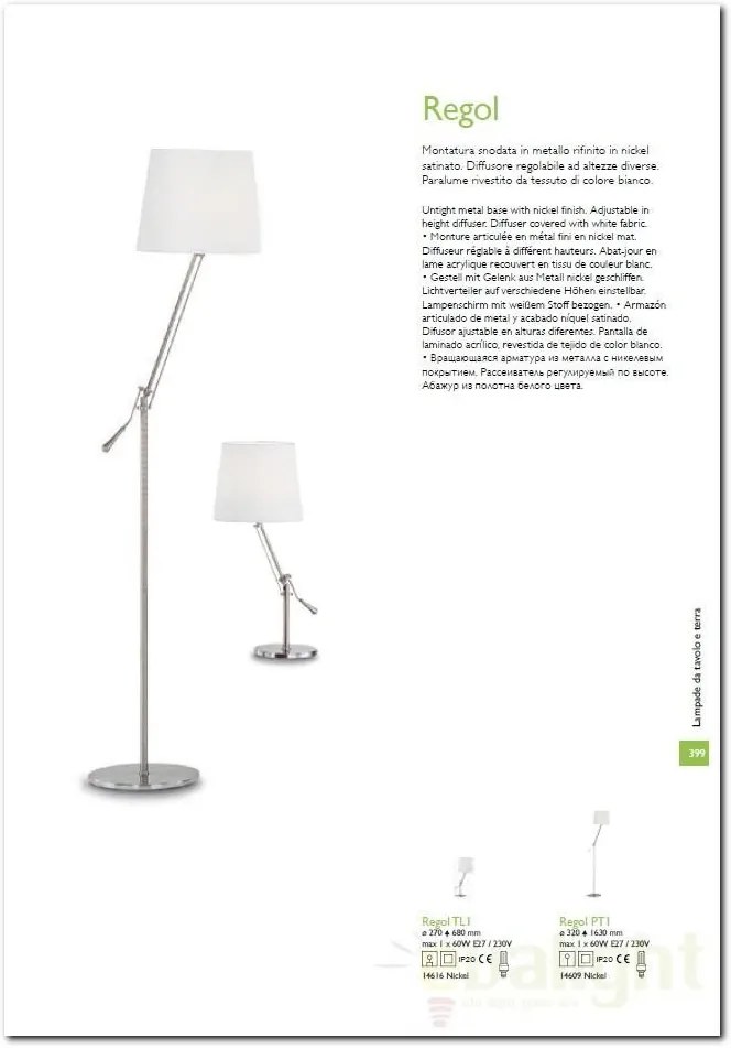 Lampadar, lampa de podea REGOL PT1 BIANCO 014609