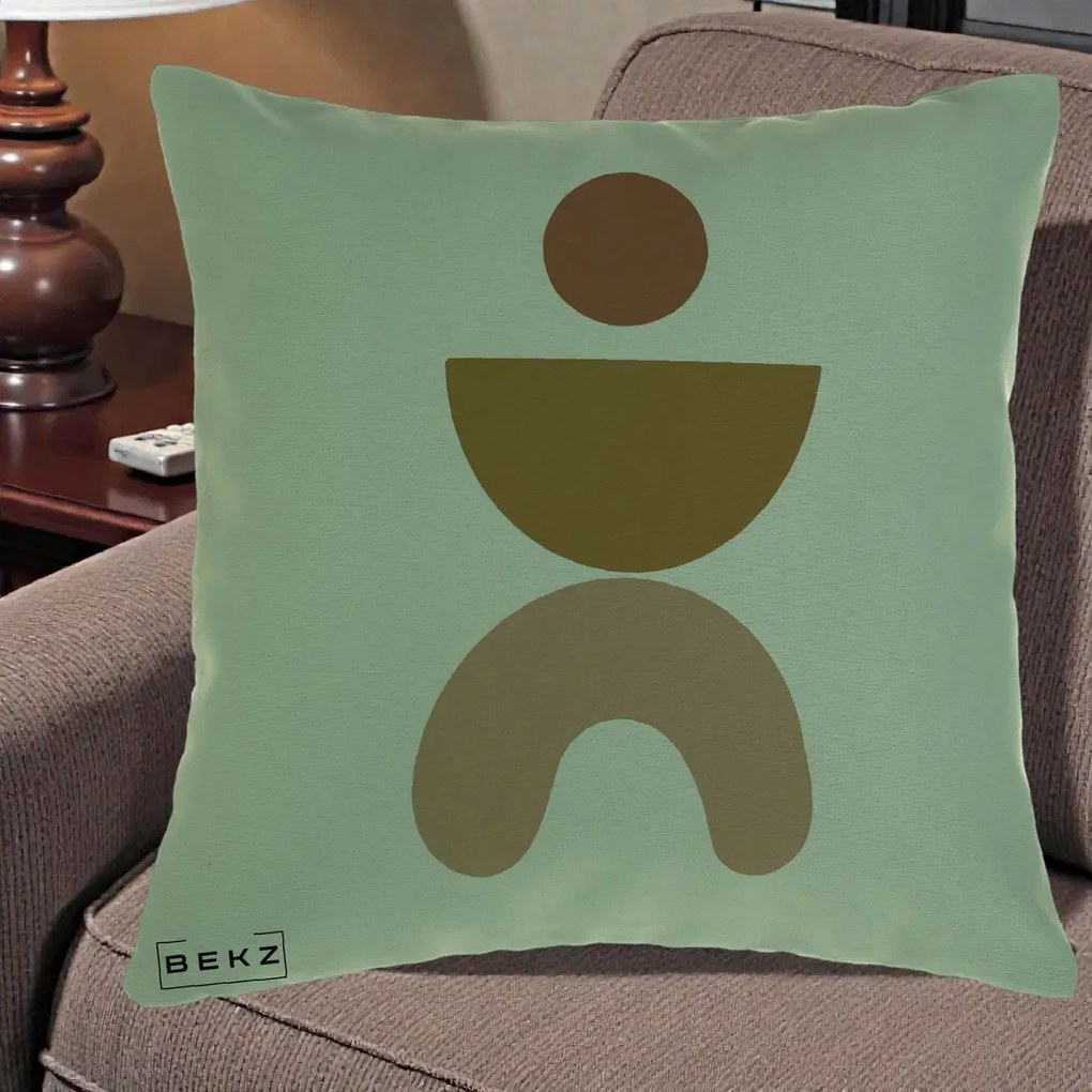 Perna Decorativa Geometric Boho Disc si Arc, 40x40 cm, Verde, Husa Detasabila, Perna Inclusa, BEKZ®